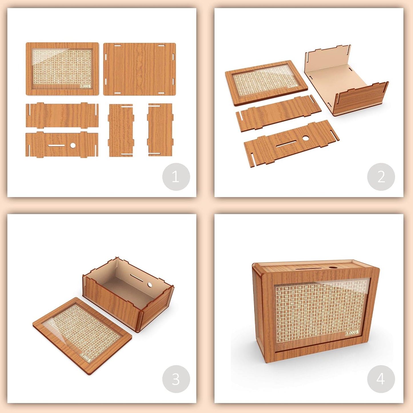 "Wooden Piggy Bank with Savings Goals "