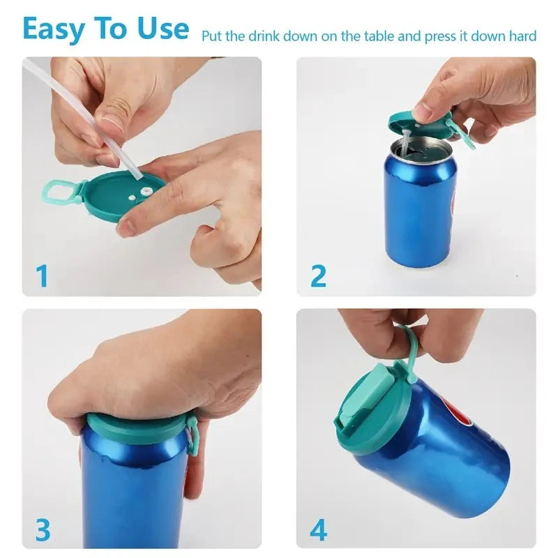 Portable Soda Can Lid and Silicone Straw