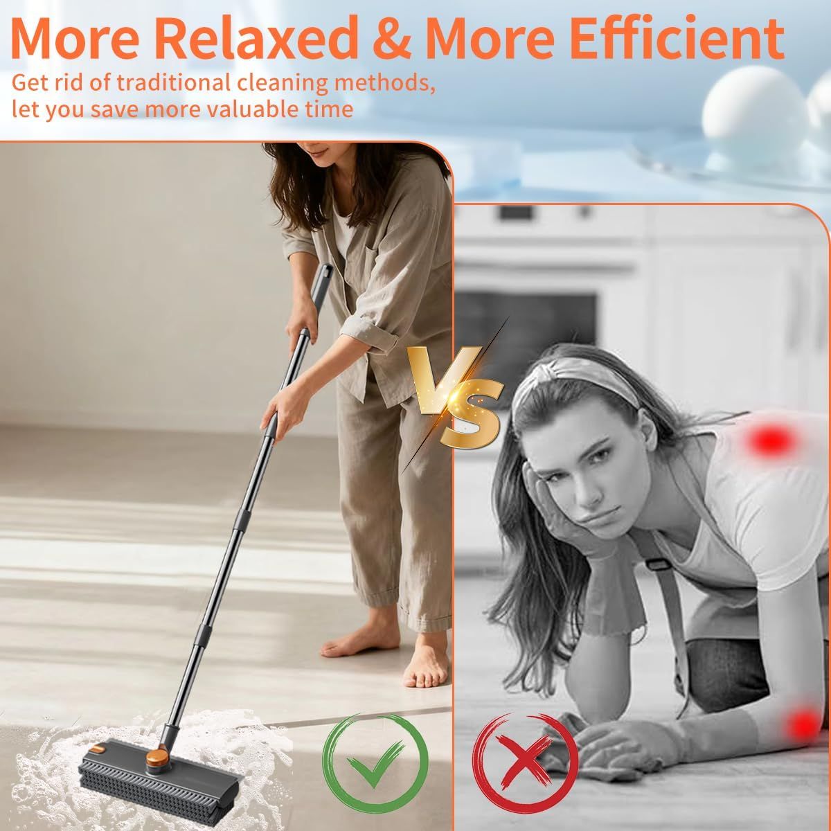 3-in-1 Floor Scrub Brush with Long Handle