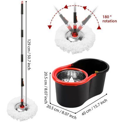 360° Spin Mop & Bucket Set — Self-Wringing Microfiber Floor Cleaner